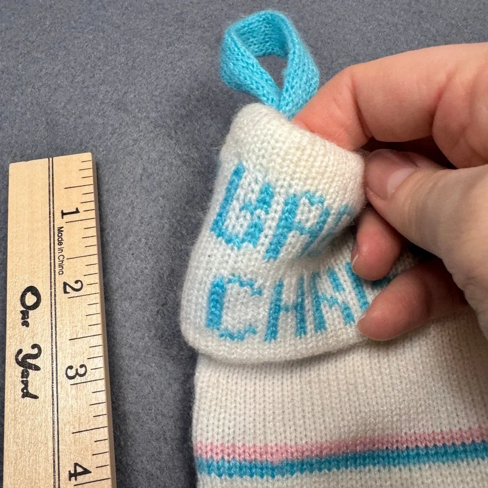 Vtg Babys‎ First Christmas Knit Stocking Bear Unisex Boy Girl Blue Pink White